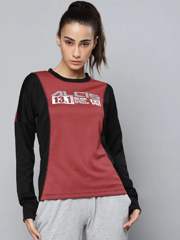 Alcis Women Red Brand Logo Print Running Sweatshirt