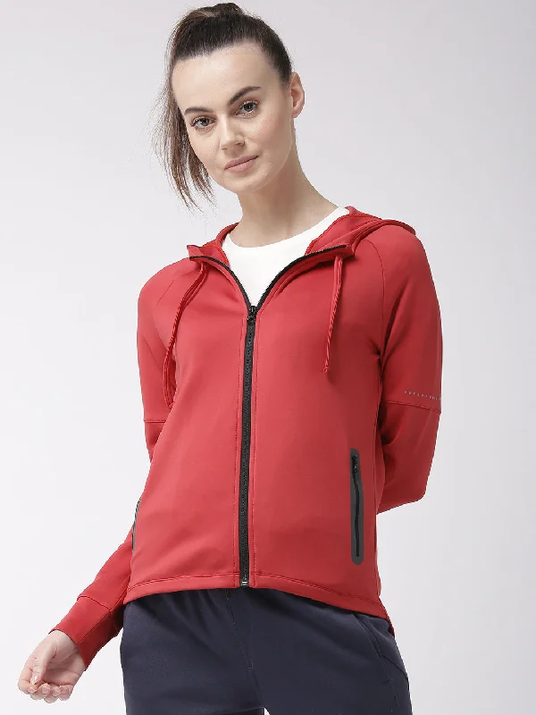 Alcis Women Red Solid Hooded Sweatshirt