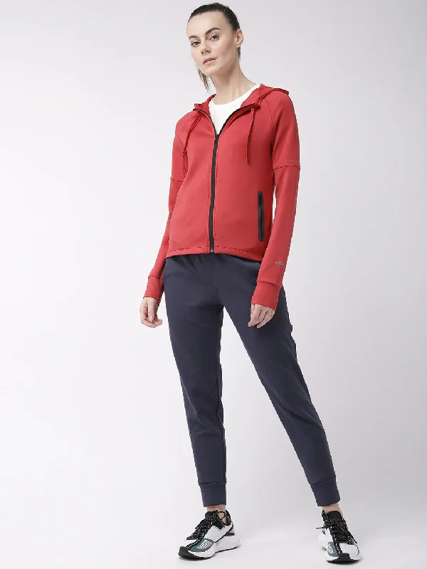 Alcis Women Red Solid Hooded Sweatshirt