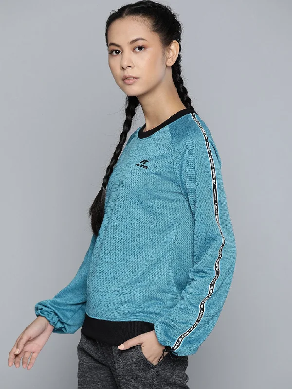 Alcis Women Teal Blue Black Self-Design Sweatshirt