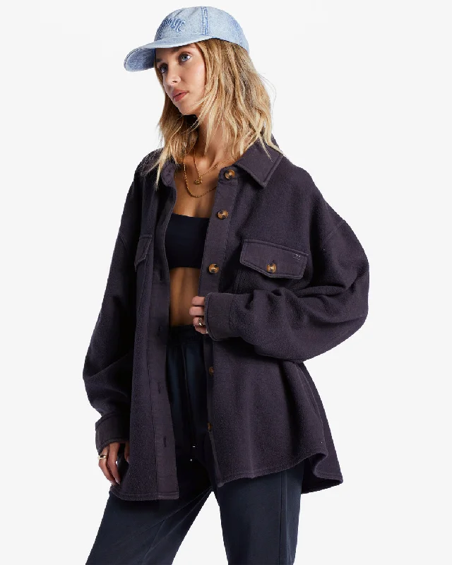 Anytime Shacket Oversized Button-Through Jacket - Black Sands