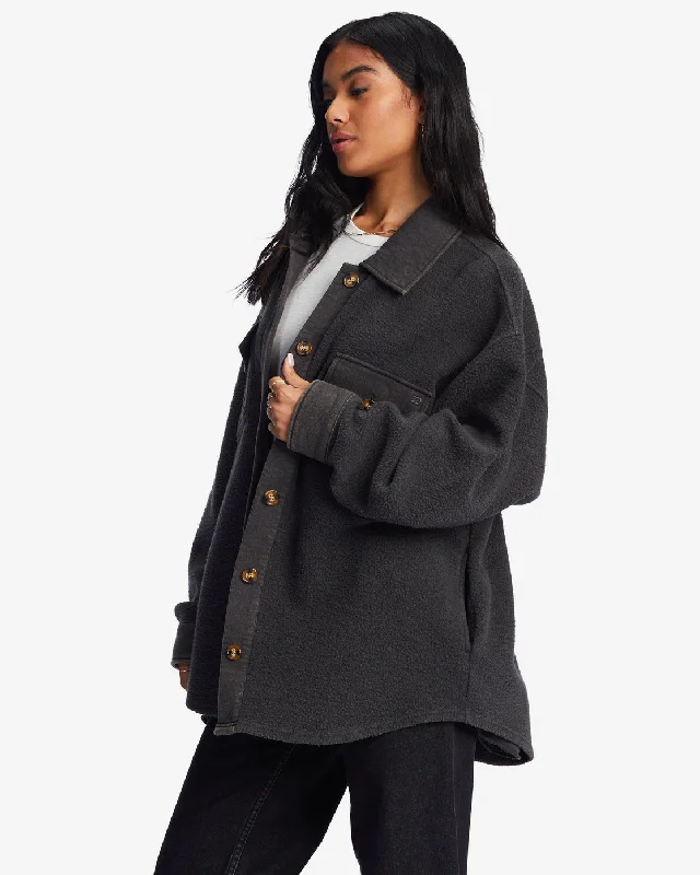 Anytime Shacket Oversized Button-Through Jacket - Off Black 1