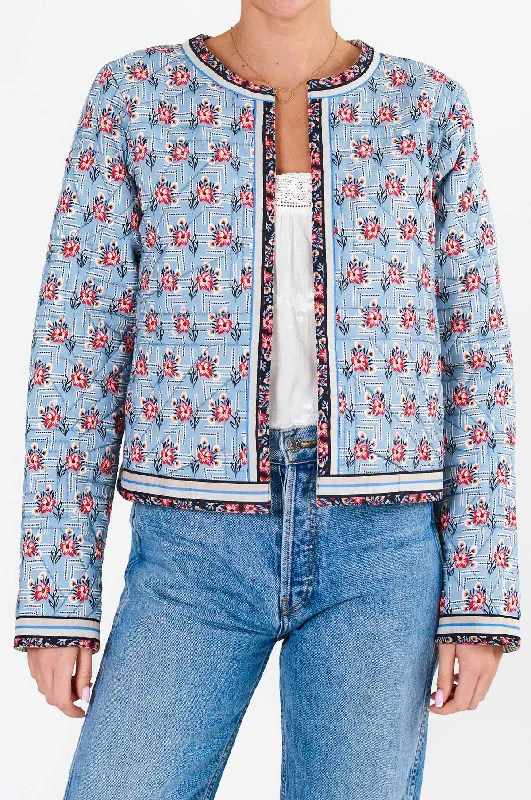 Ara Print Quilted Jacket Blue