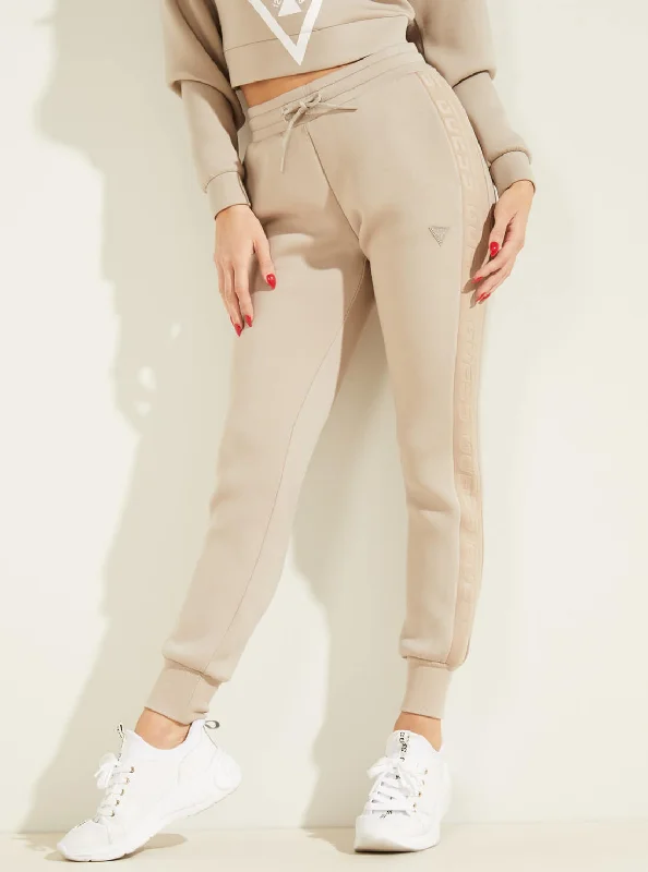 Beige Allie Active Scuba Logo Tape Jogger Pants