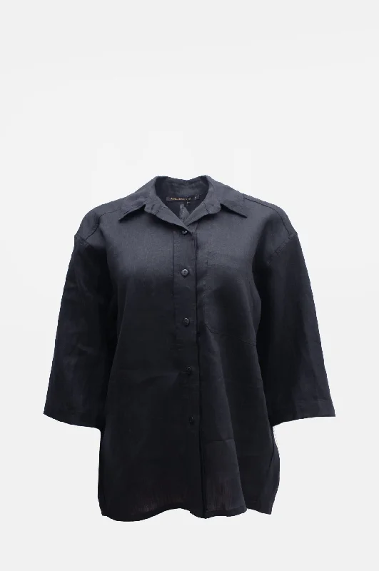 Back Pleat Linen Shirt Black