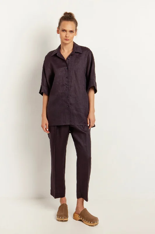 Back Pleat Linen Shirt Black