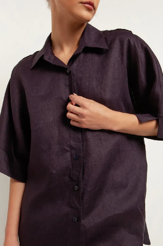 Back Pleat Linen Shirt Black