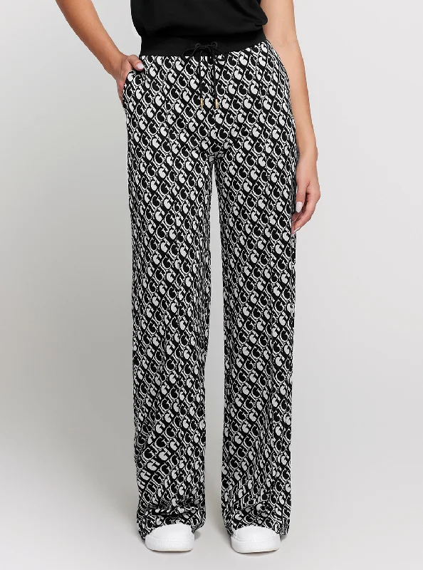 Black White Logo Straight Long Pant