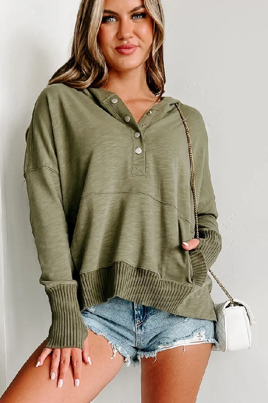 Comfort Over Everything Oversized Henley Hoodie (Olive)