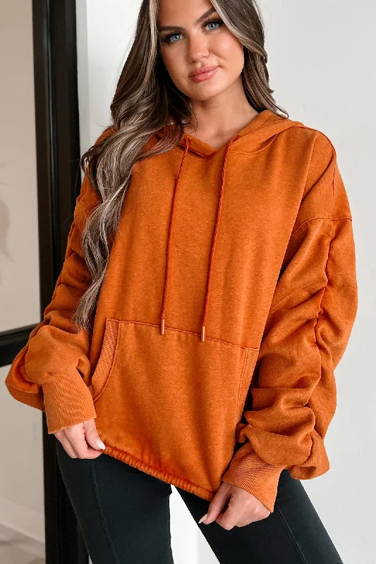 Escape The Real World Ruched Sleeve Hoodie (Vintage Rust)