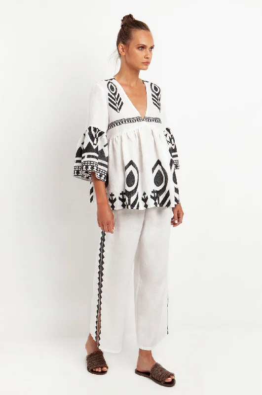 Feather Bell Sleeve Tunic Top White/Black