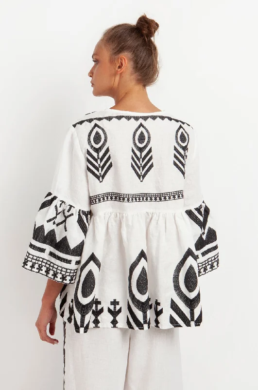 Feather Bell Sleeve Tunic Top White/Black