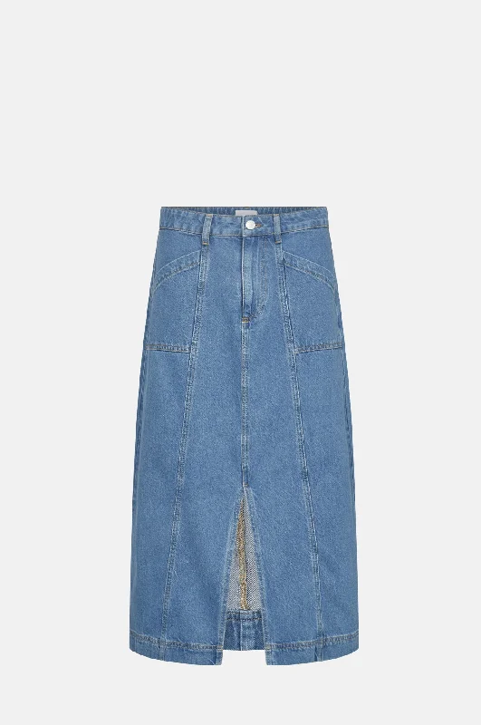 Frilla Skirt Medi Blue Denim