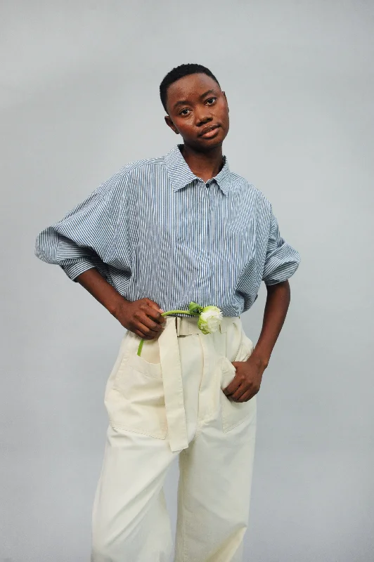 Kaarina Dolman Button Down Blue and White Stripes