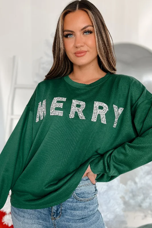 Merriest Of Them All Rhinestone ""Merry"" Holiday Top (Hunter)