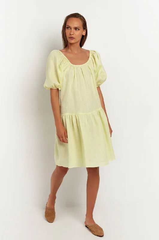 Minimal Linen Short Open Back Dress Lime