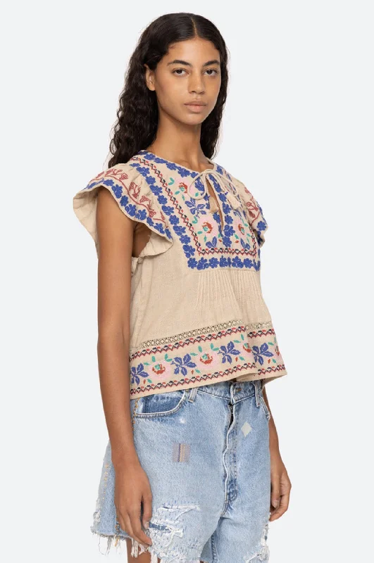 Ramona Embroidery Flutter Slv Top Multi