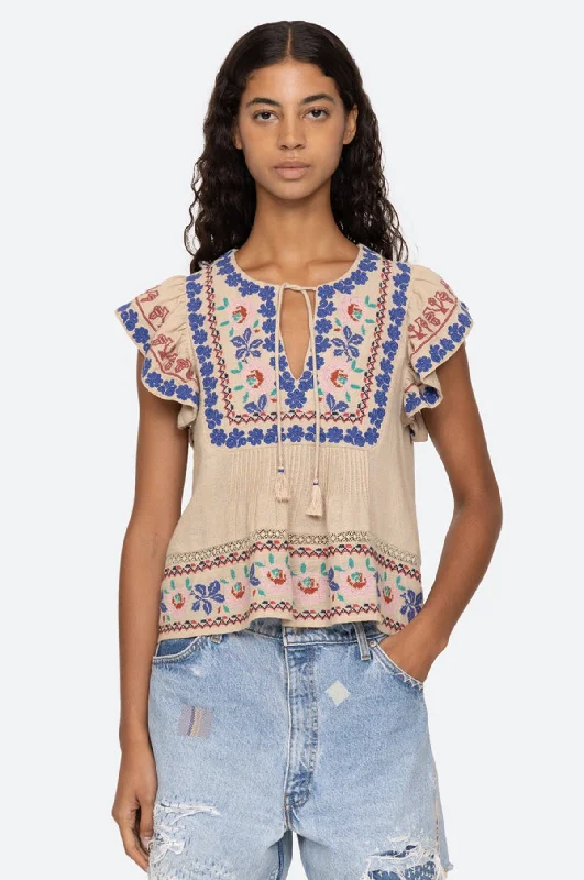 Ramona Embroidery Flutter Slv Top Multi