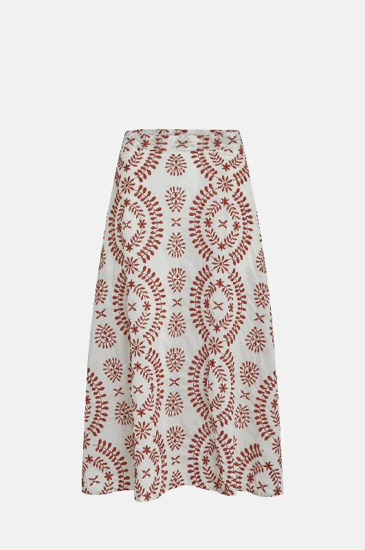 Rekia Midi Skirt Barn Red Embroidery