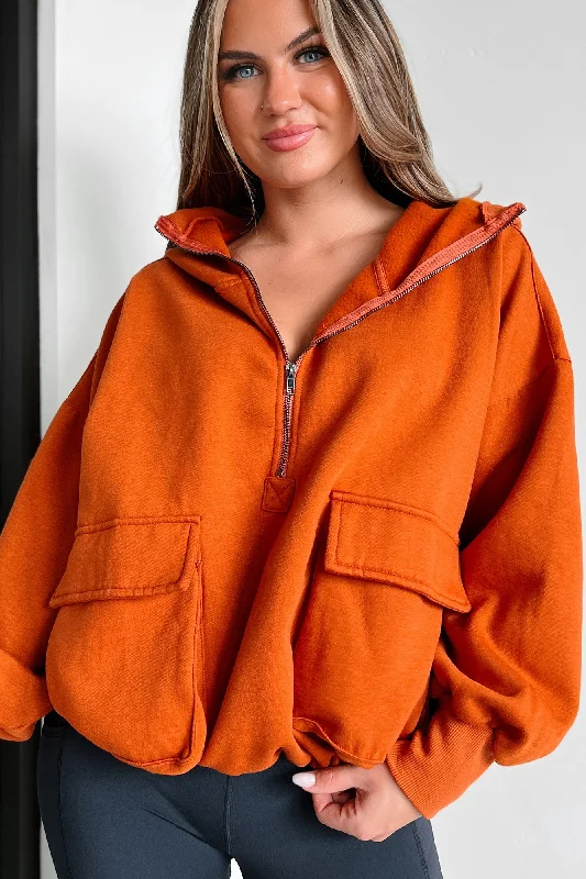 She's Cool Cargo Pocket Half-Zip Hoodie (Vintage Rust)