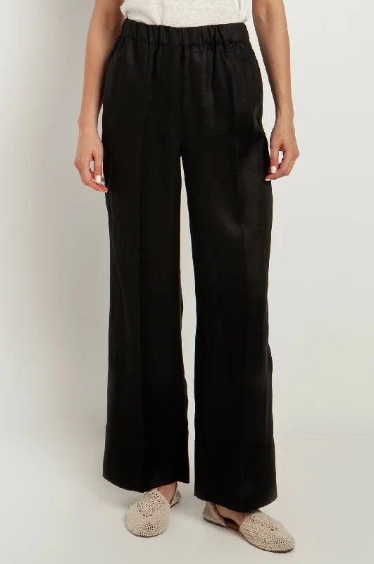 Wide Leg Linen Trouser Black