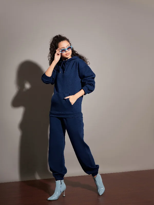 Women Navy Fleece Oversized Hoodie