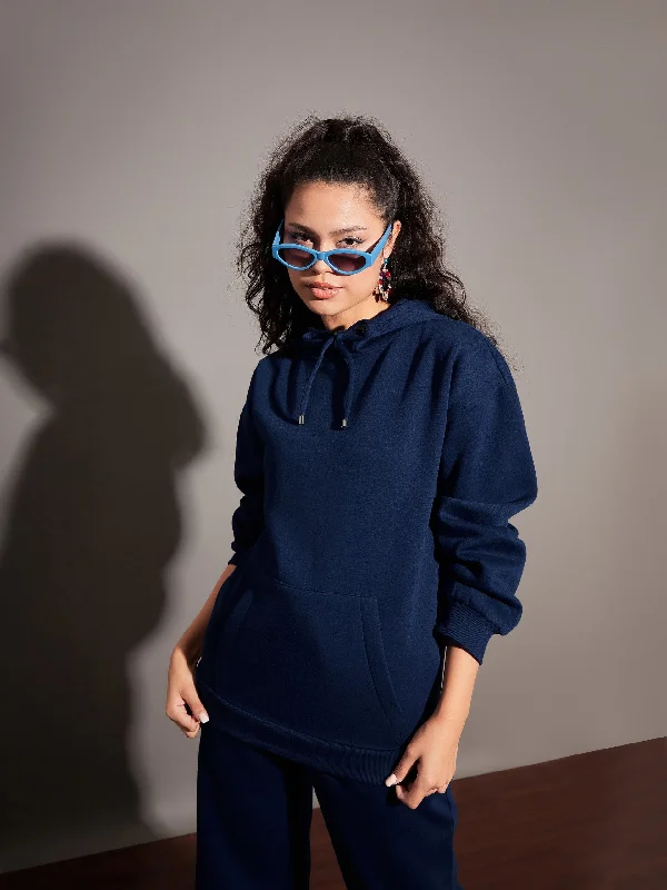 Women Navy Fleece Oversized Hoodie