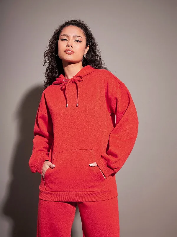 Women Red Fleece Oversized Hoodie