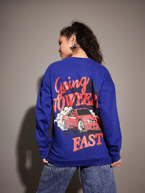 Women Royal Blue GOING NOWHERE Oversized Sweatshirt