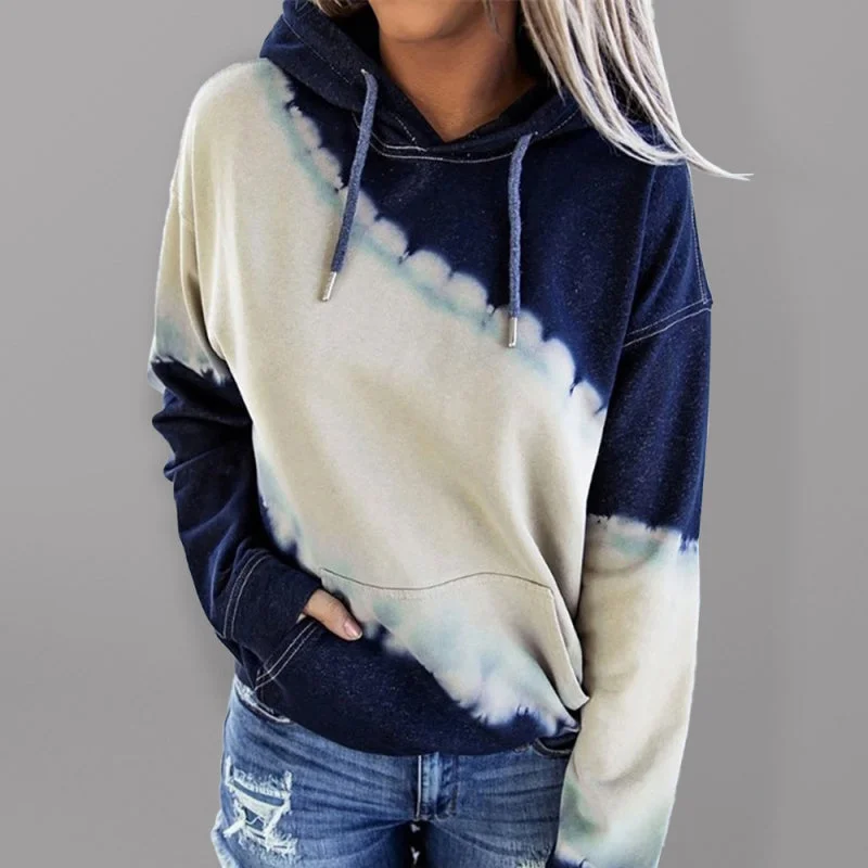 Women's Horizontal Tie Dye Hoodie With Kangaroo Pocket