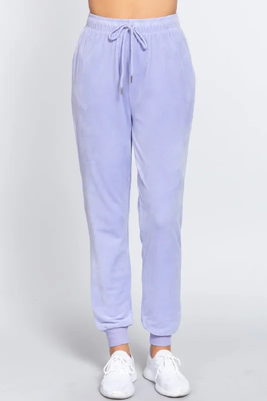 Waist Elastic Velour Long Jogger Pants