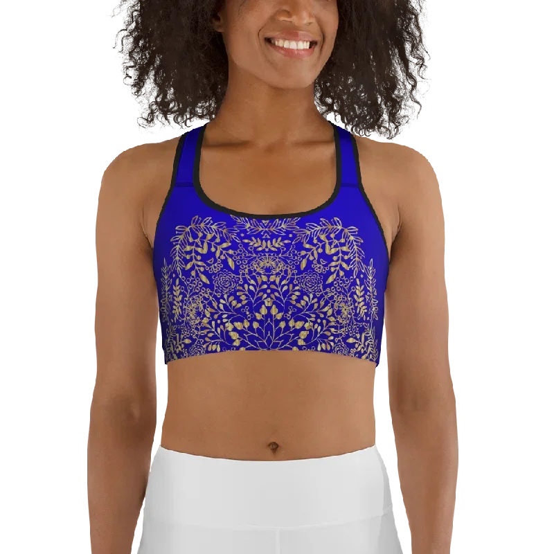 Blue and Gold Mandala Womens Sports Bra