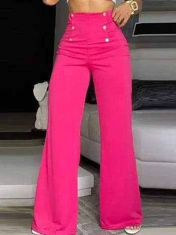 B2 - High Waist_ Front Decor Button_ Wide Leg Pants