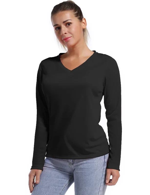 V Neck Long Sleeve Athletic Shirts black