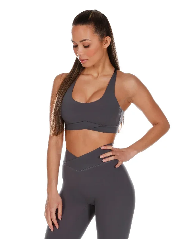 Cross Over Sports Bra - Charcoal