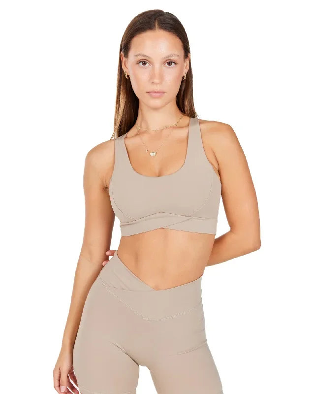 Cross Over Sports Bra - Vintage Khaki