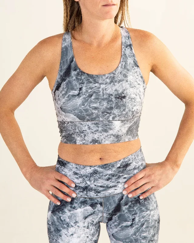 Grey Marble Longline Sports Bra