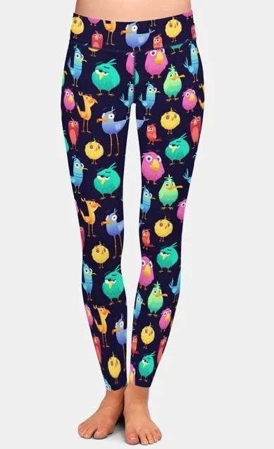 Ladies 3D Cute and Funny Coloured Birds Digital Printed Leggings