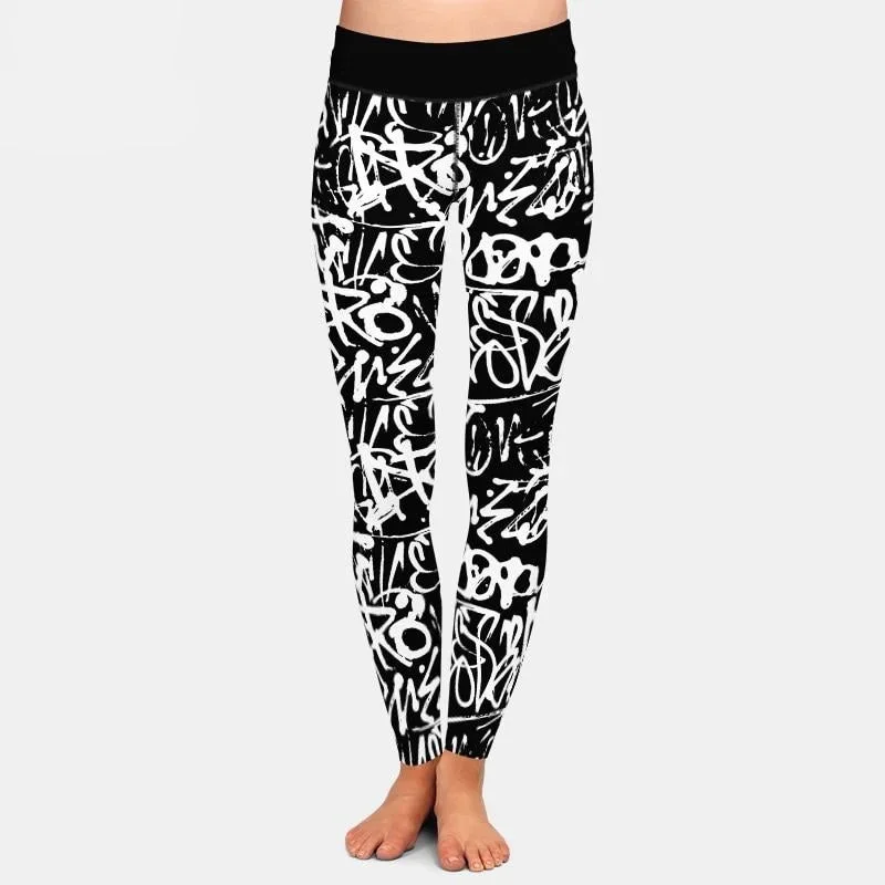 Ladies 3D Doodle/Letters Digital Printed Leggings