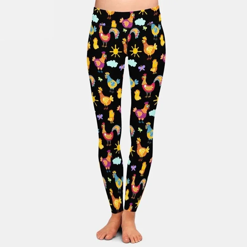 Ladies 3D Fun Chickens Digital Printed Leggings