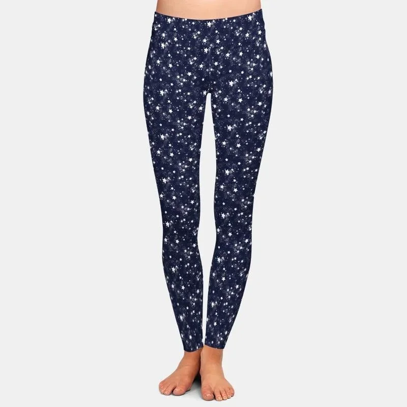 Ladies 3D Printed Black Starry Galaxy Leggings