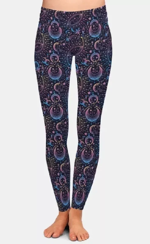 Ladies Astronomical Geometry Moon & Stars Printed Leggings