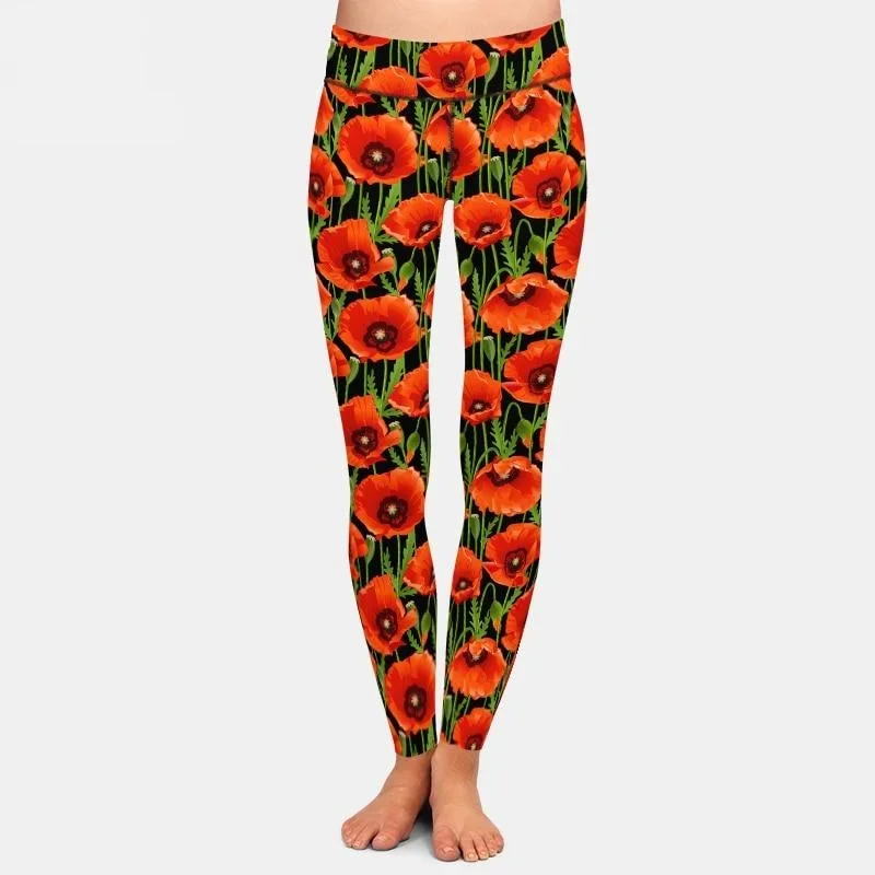 Ladies Beautiful 3D Poppies Printed Leggings