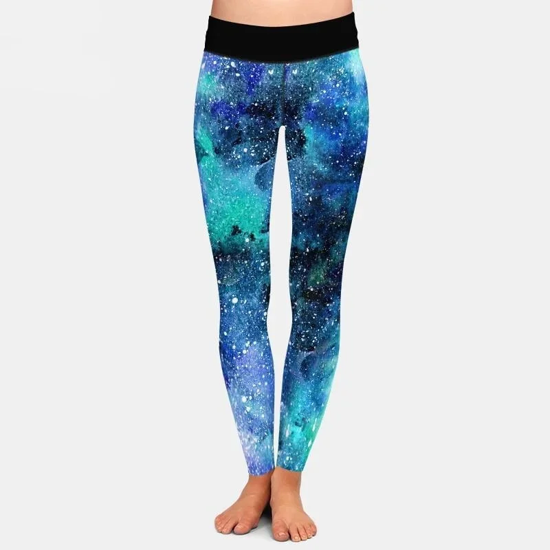 Ladies Beautiful 3D Watercolour Space Texture Printed Leggings