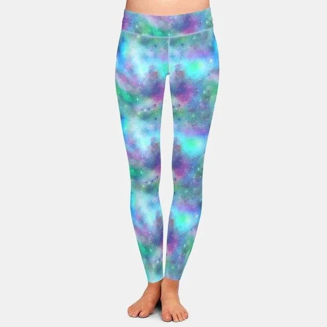 Ladies Beautiful Blue/Green/Purple Galaxy Printed Leggings