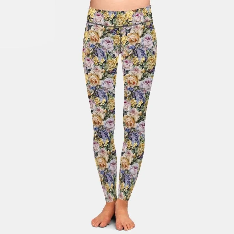 Ladies Beautiful Roses Printed Milk Silk Leggings