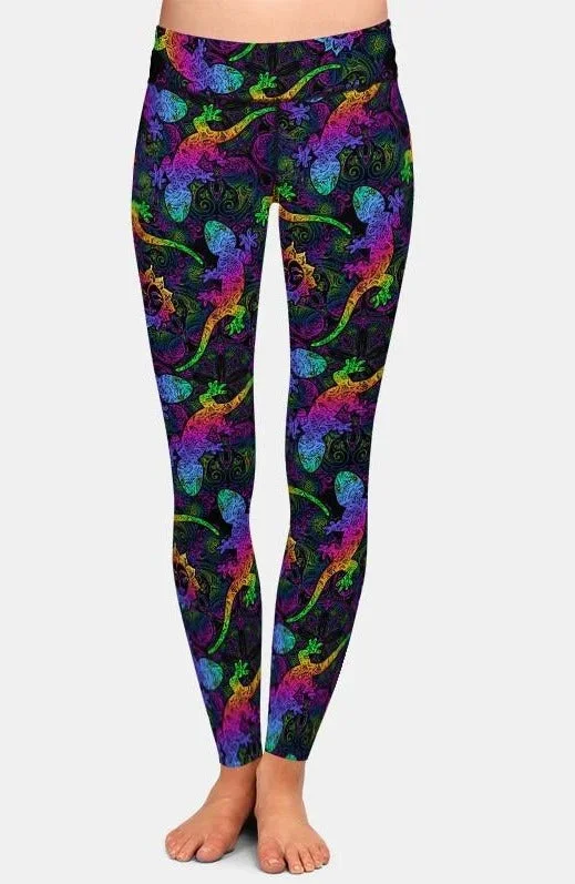 Ladies Colourful Rainbow Lizard Printed Leggings