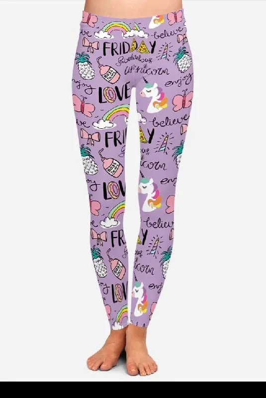 Ladies Cute Love Friday Purple Unicorn Leggings