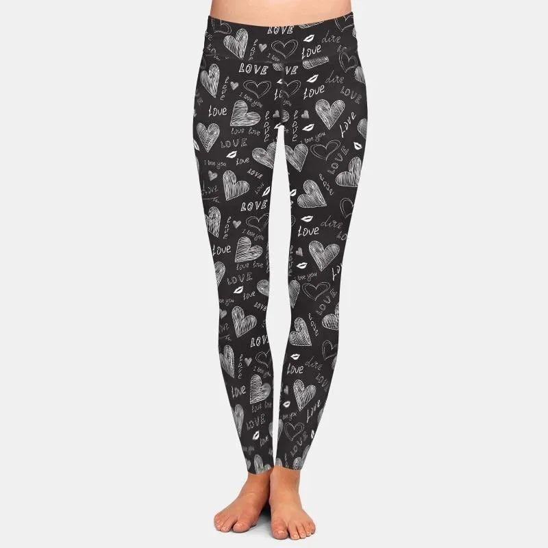 Ladies Cute LOVE & HEARTS 3D Printed Leggings