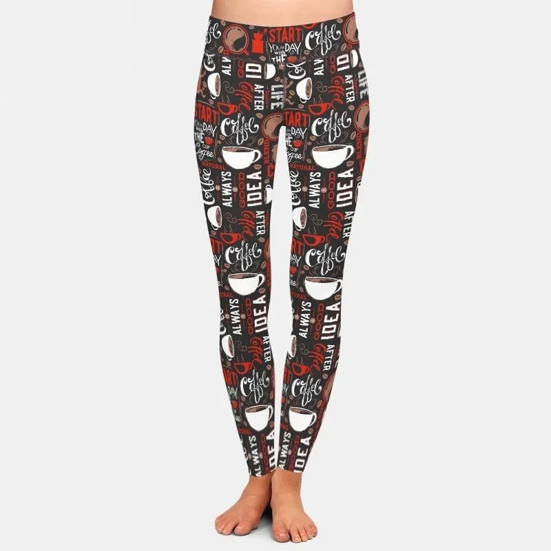 Ladies Fashion Coffee Printed Leggings